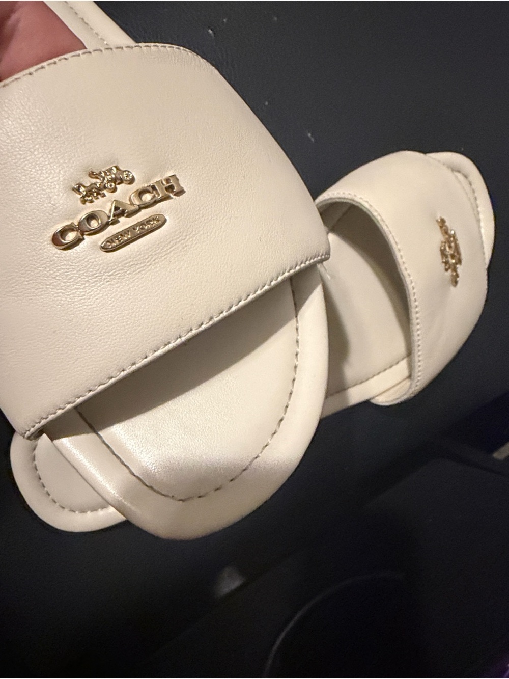 Coach Cream Slide Sandals with Gold Logo - Picture 3 of 4